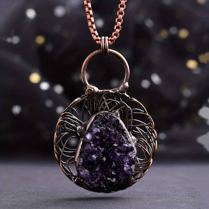 Olivenorma Wire Wound Inlaid Irregular Amethyst Gemstone Necklace