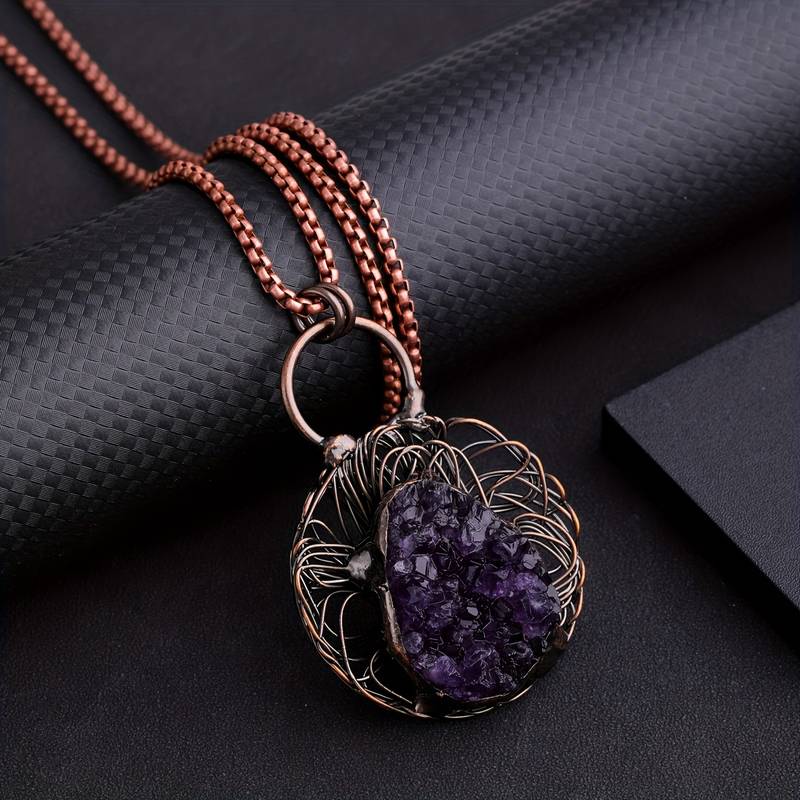 Olivenorma Wire Wound Inlaid Irregular Amethyst Gemstone Necklace