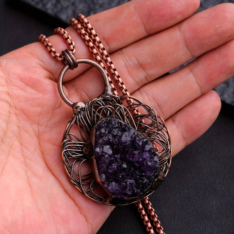 Olivenorma Wire Wound Inlaid Irregular Amethyst Gemstone Necklace