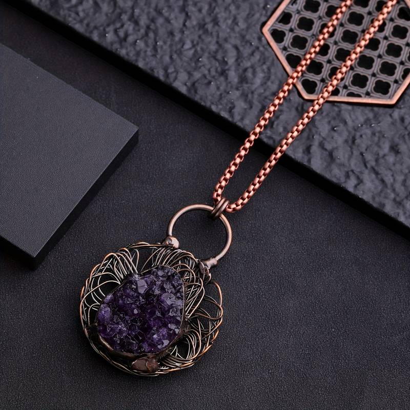 Olivenorma Wire Wound Inlaid Irregular Amethyst Gemstone Necklace