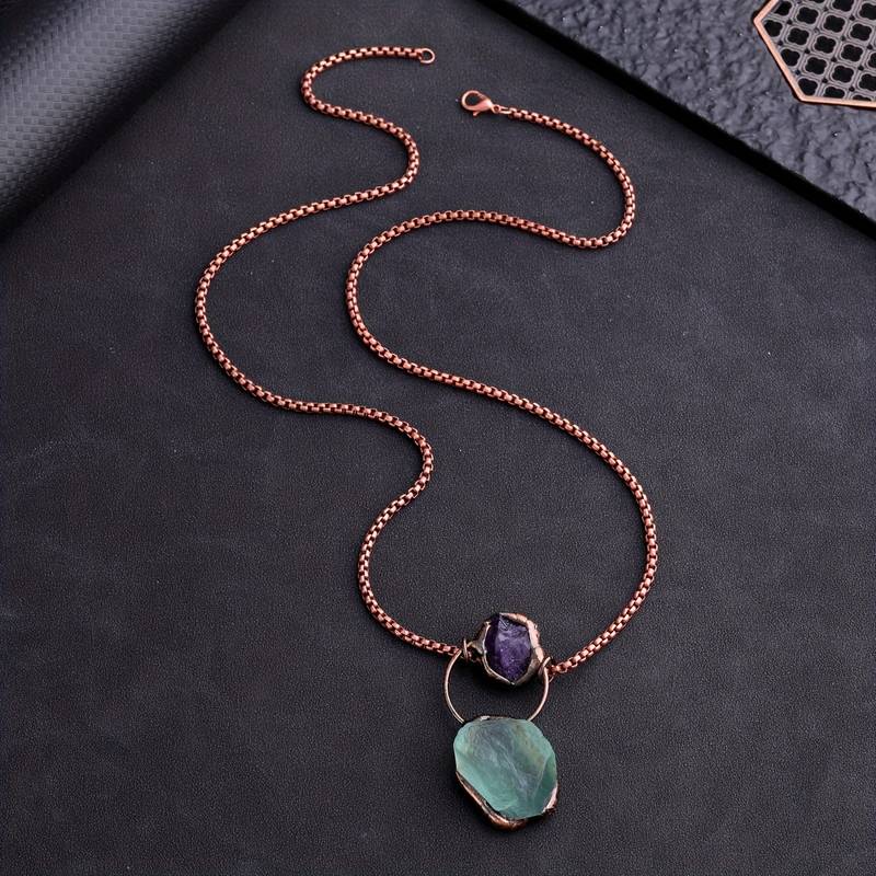 Olivenorma Irregular Green Fluorite Amethyst Gemstone Necklace