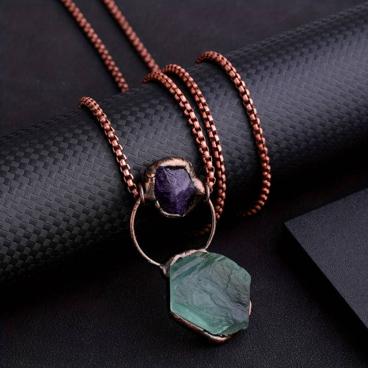 Olivenorma Irregular Green Fluorite Amethyst Gemstone Necklace