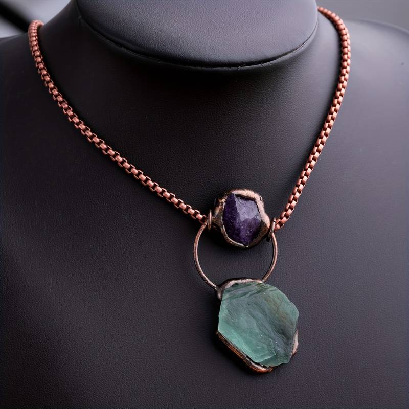 Olivenorma Irregular Green Fluorite Amethyst Gemstone Necklace