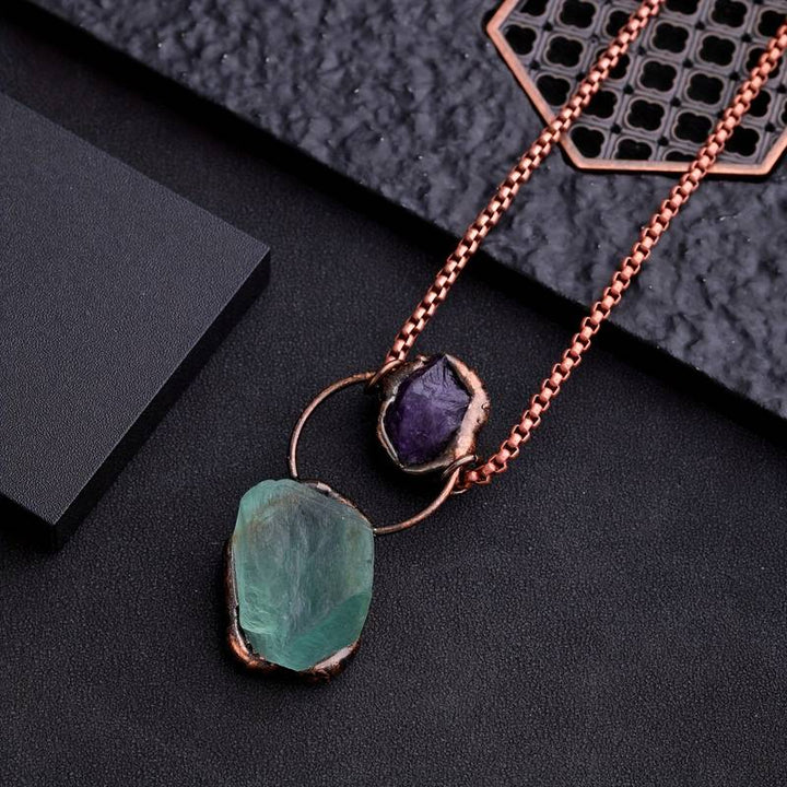 Olivenorma Irregular Green Fluorite Amethyst Gemstone Necklace