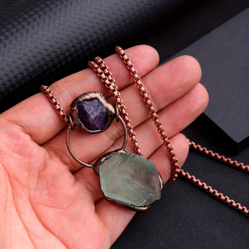 Olivenorma Irregular Green Fluorite Amethyst Gemstone Necklace