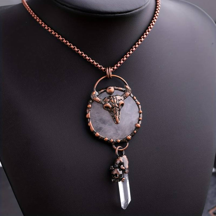 Olivenorma Copper Ox Head With Clear Quartz Gemstone Necklace