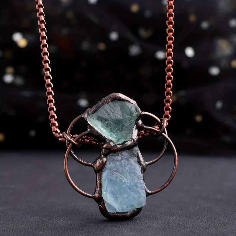 Olivenorma Green Fluorite Aquamarine Combination Pendant Necklace