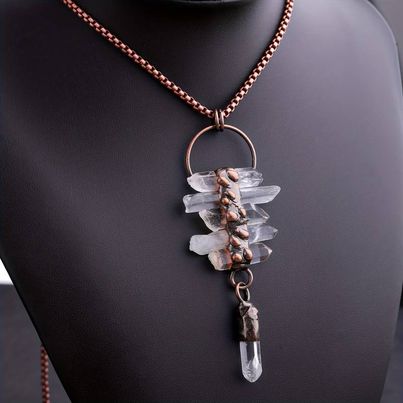 Olivenorma Irregular Clear Quartz Six-Piece Tassel Gemstone Necklace