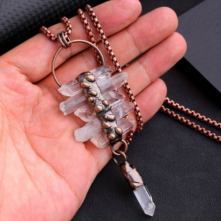 Olivenorma Irregular Clear Quartz Six-Piece Tassel Gemstone Necklace