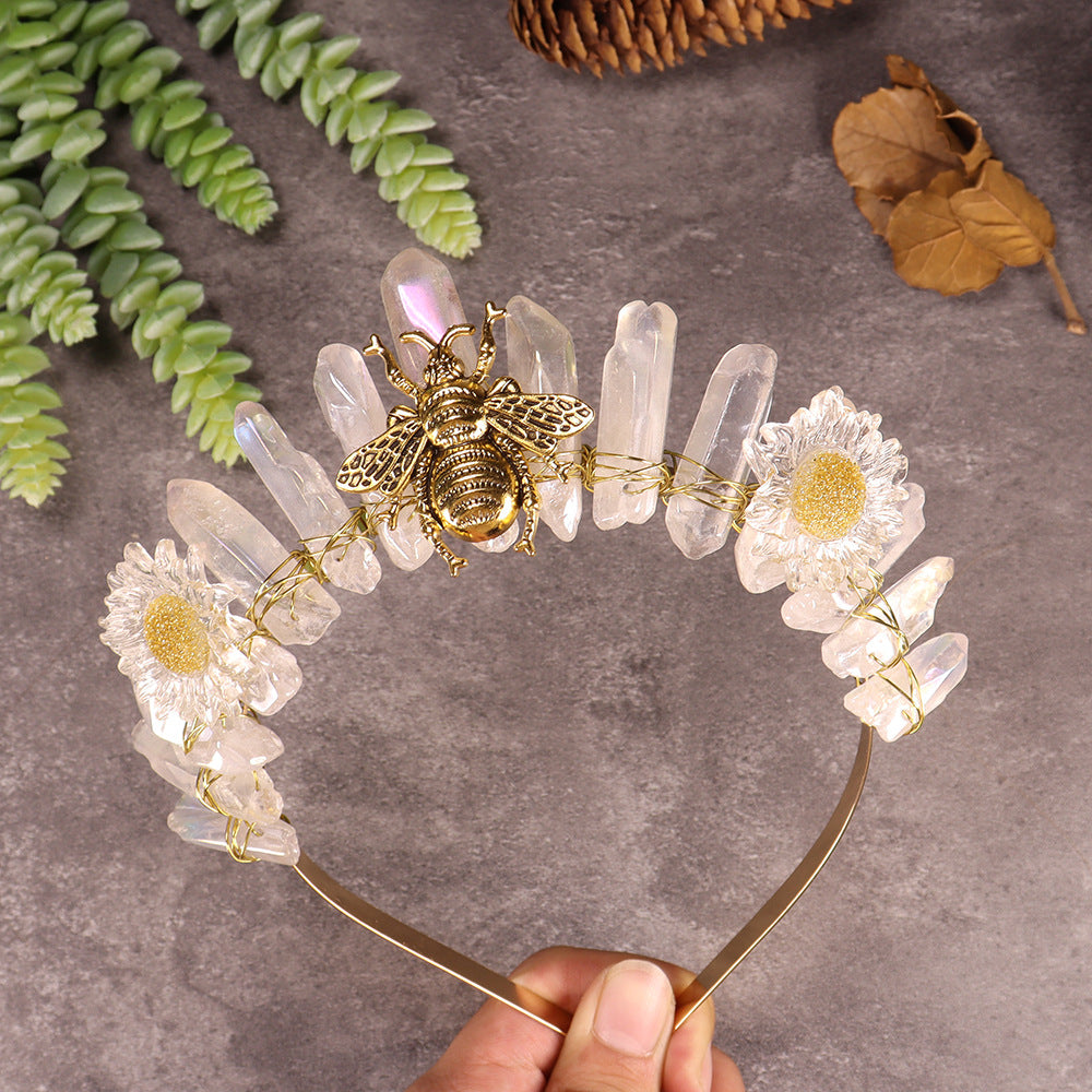 Olivenorma Natural Crystal Daisy Bee Decoration Crystal Crown