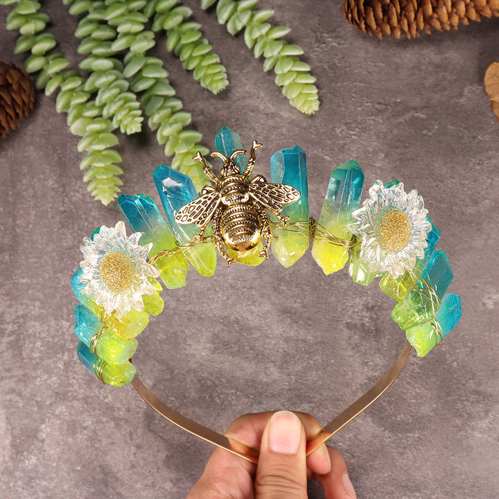 Olivenorma Natural Crystal Daisy Bee Decoration Crystal Crown