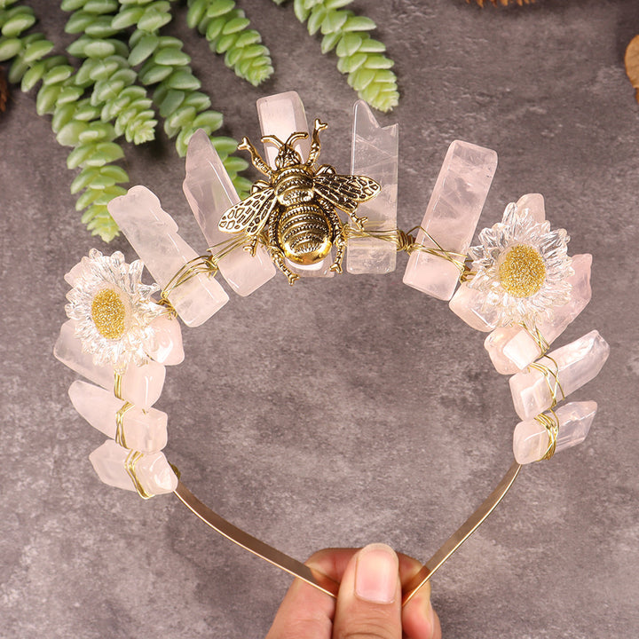 Olivenorma Natural Crystal Daisy Bee Decoration Crystal Crown