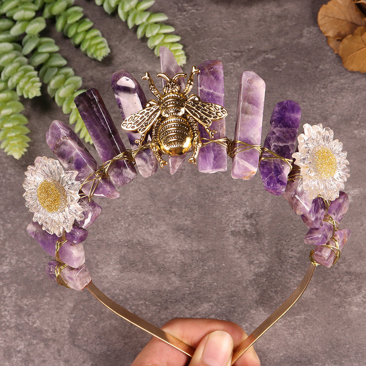 Olivenorma Natural Crystal Daisy Bee Decoration Crystal Crown