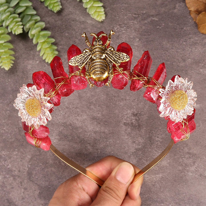 Olivenorma Natural Crystal Daisy Bee Decoration Crystal Crown