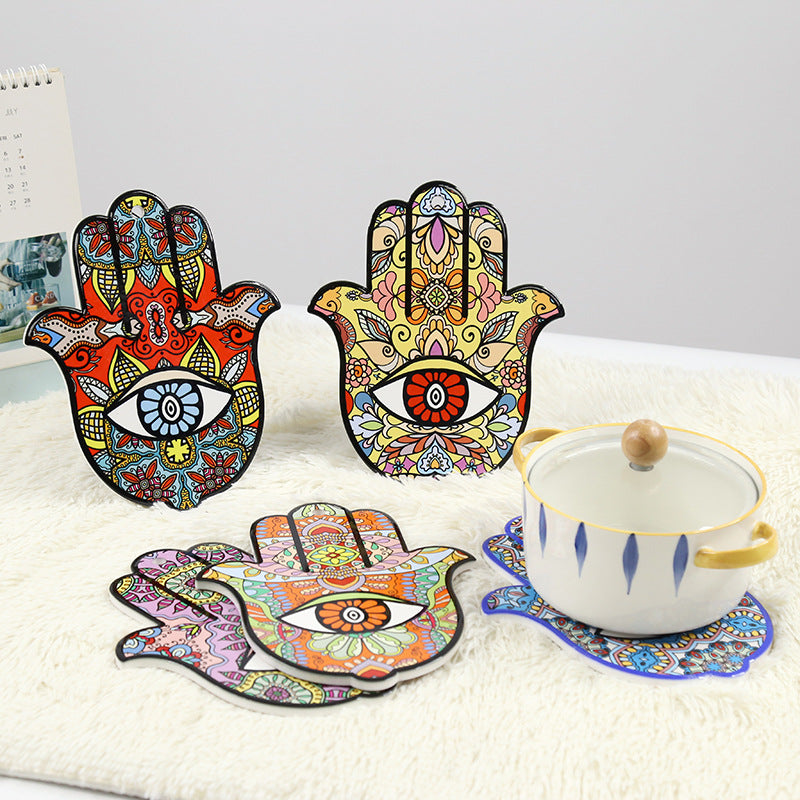 Olivenorma Hamsa Evil Eye Ceramic Insulated Placemat Coaster