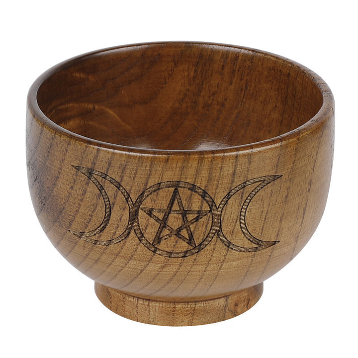 Olivenorma Engraved Pentagram Moon Phases Goddess Wooden Holy Bowl