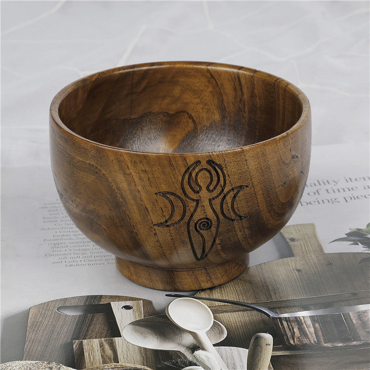 Olivenorma Engraved Pentagram Moon Phases Goddess Wooden Holy Bowl
