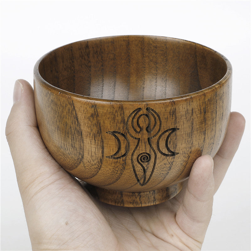 Olivenorma Engraved Pentagram Moon Phases Goddess Wooden Holy Bowl