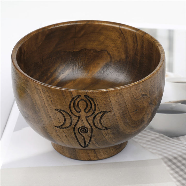 Olivenorma Engraved Pentagram Moon Phases Goddess Wooden Holy Bowl