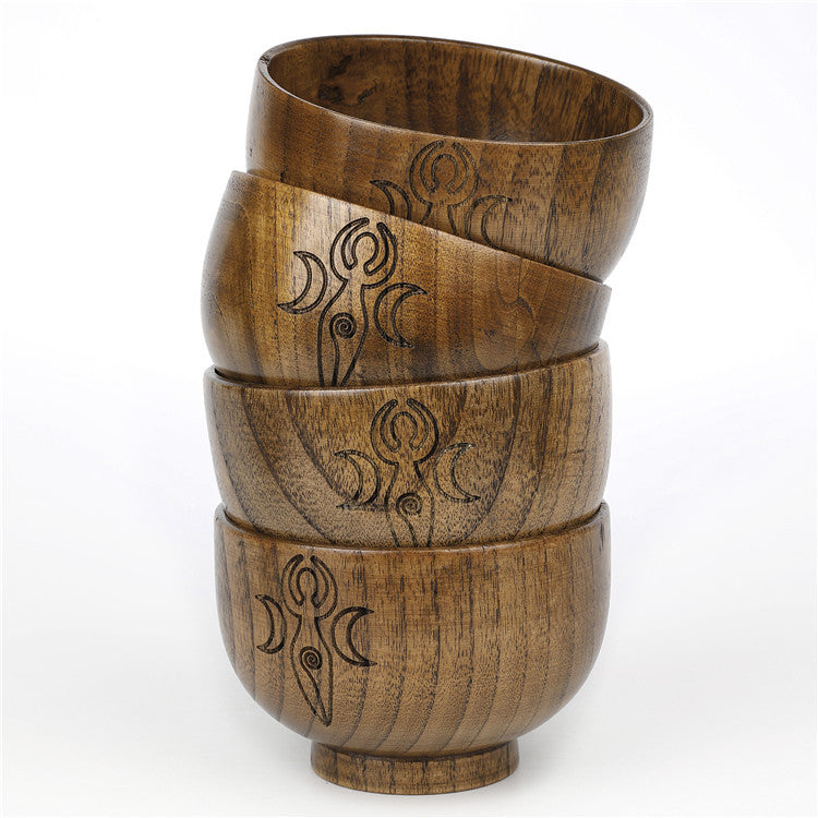 Olivenorma Engraved Pentagram Moon Phases Goddess Wooden Holy Bowl