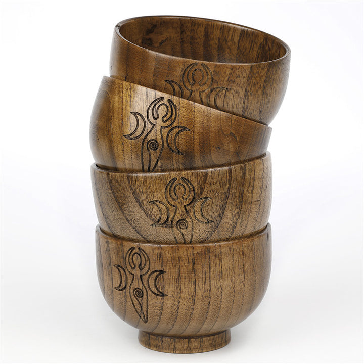 Olivenorma Engraved Pentagram Moon Phases Goddess Wooden Holy Bowl