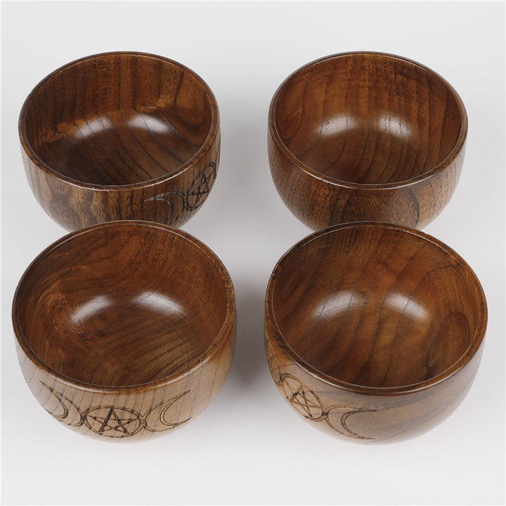 Olivenorma Engraved Pentagram Moon Phases Goddess Wooden Holy Bowl