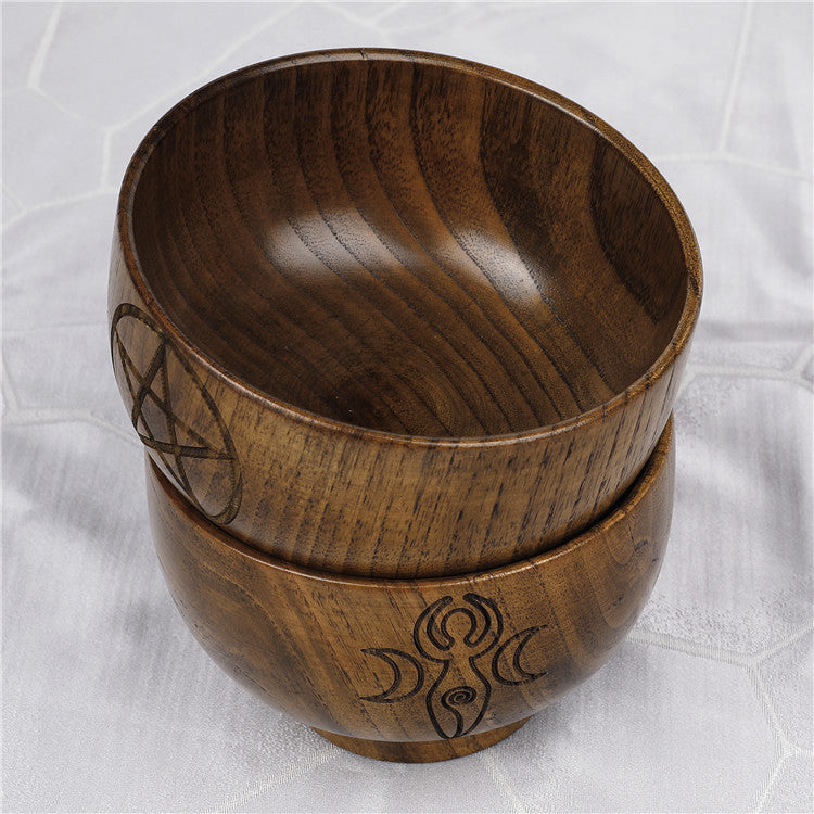 Olivenorma Engraved Pentagram Moon Phases Goddess Wooden Holy Bowl