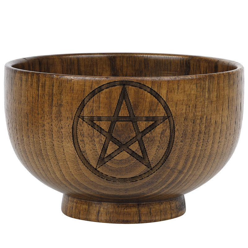 Olivenorma Engraved Pentagram Moon Phases Goddess Wooden Holy Bowl