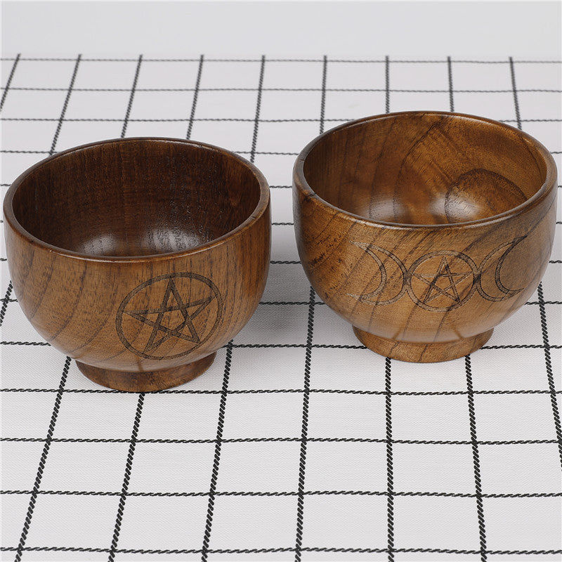 Olivenorma Engraved Pentagram Moon Phases Goddess Wooden Holy Bowl