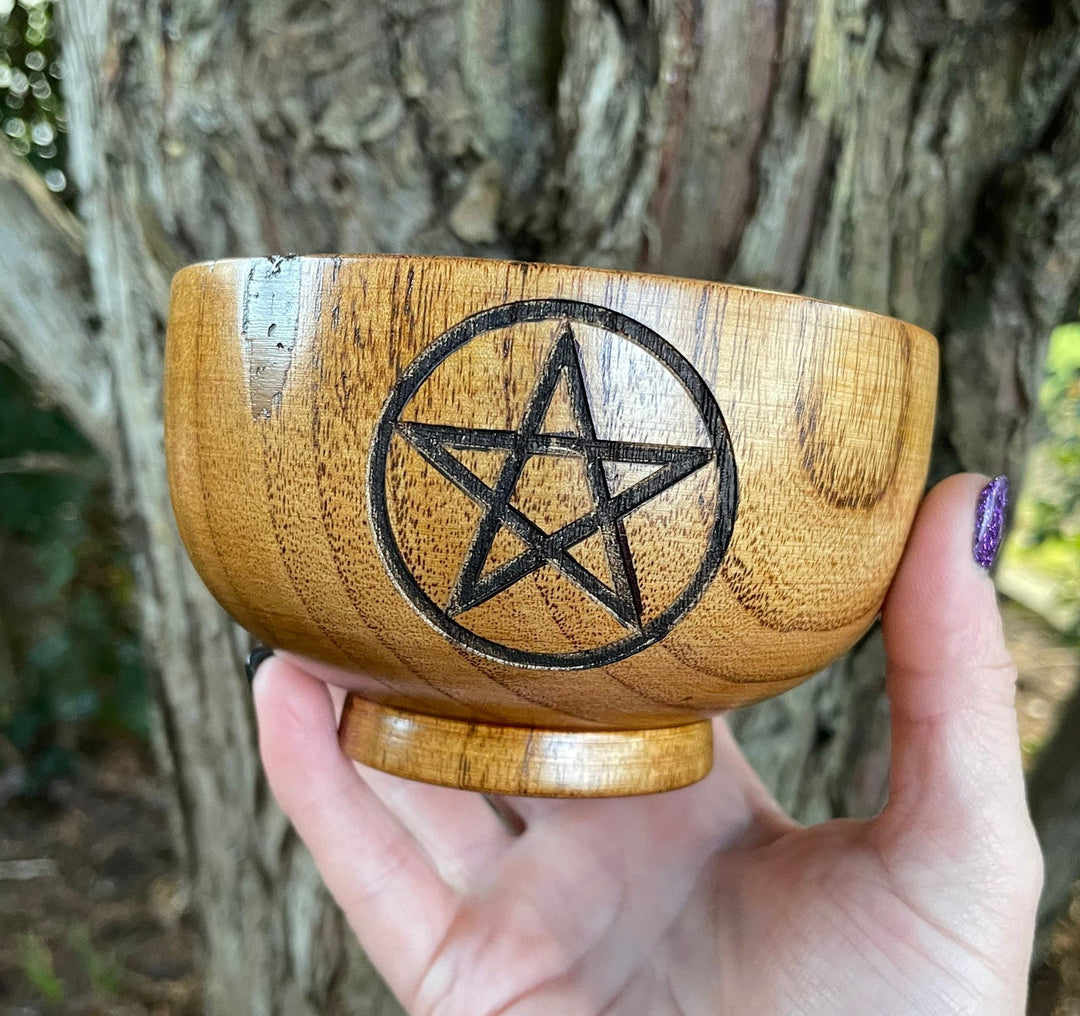 Olivenorma Engraved Pentagram Moon Phases Goddess Wooden Holy Bowl