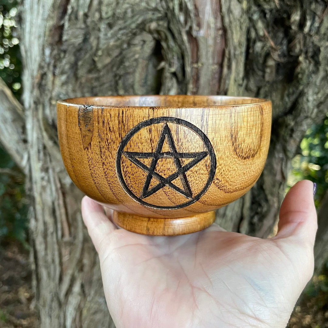 Olivenorma Engraved Pentagram Moon Phases Goddess Wooden Holy Bowl