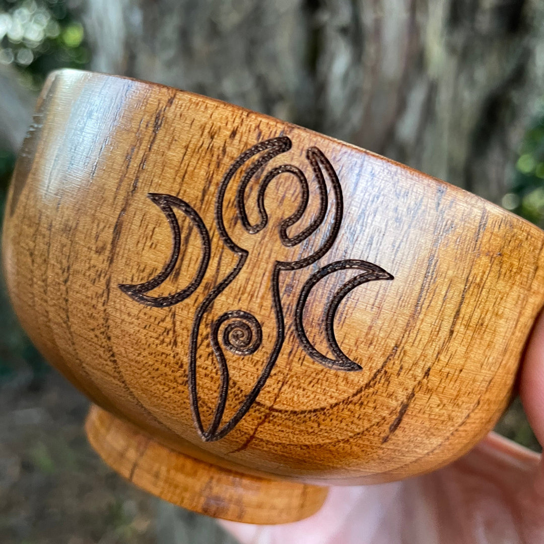 Olivenorma Engraved Pentagram Moon Phases Goddess Wooden Holy Bowl