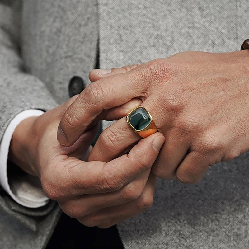 Olivenorma Vintage Natural Stone Titanium Steel Ring - image 5