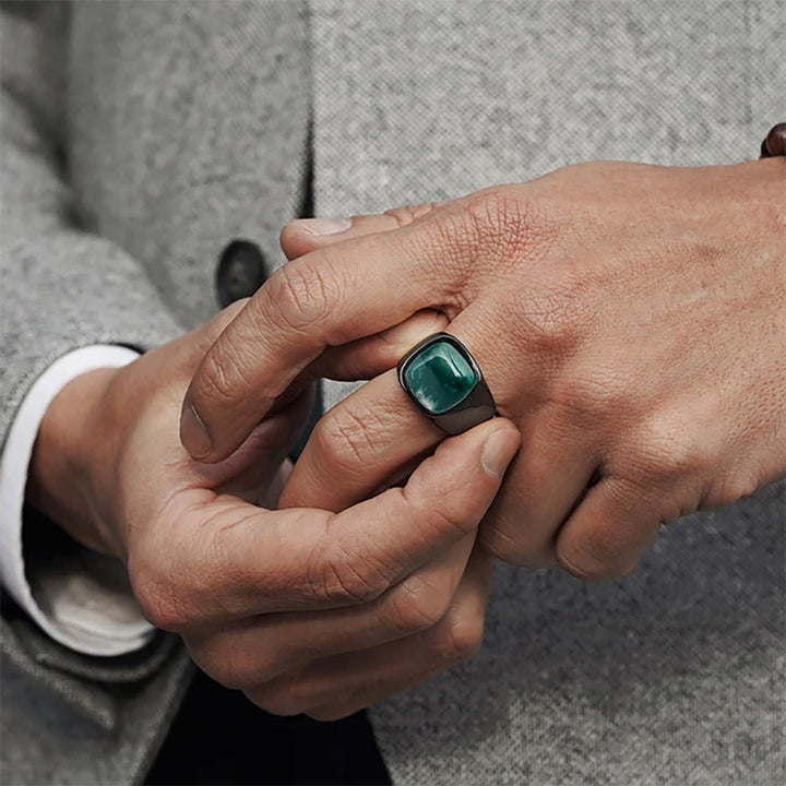 Olivenorma Vintage Natural Stone Titanium Steel Ring - image 16