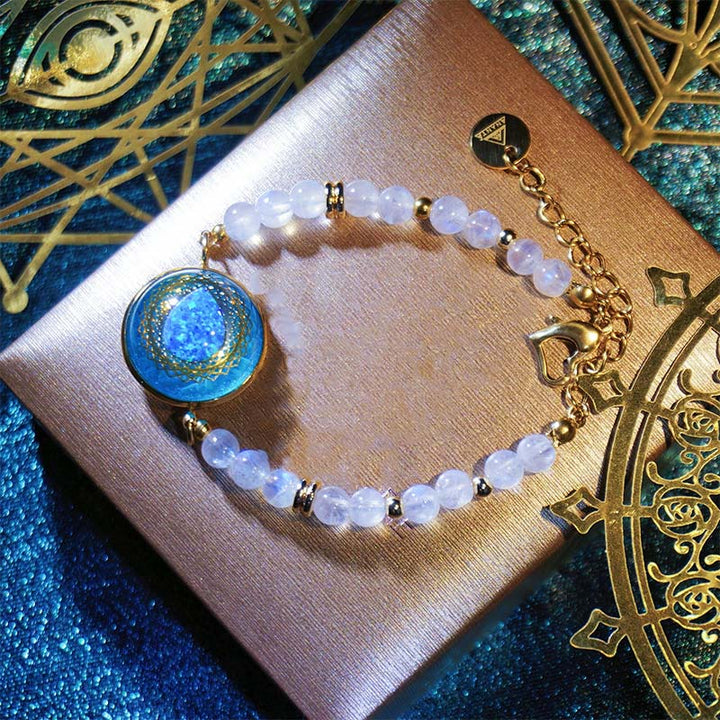 Olivenorma Blue Drop Opal Pendant Moonstone Labradorite Beaded Bracelet