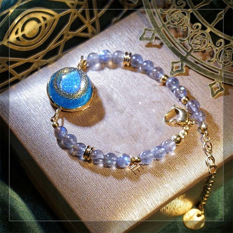 Olivenorma Blue Drop Opal Pendant Moonstone Labradorite Beaded Bracelet