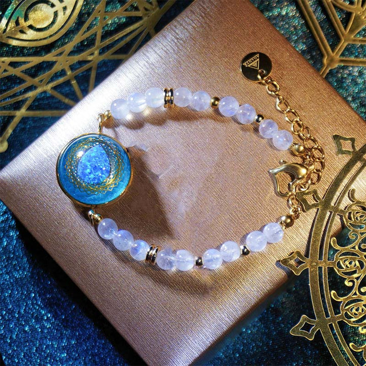 Olivenorma Blue Drop Opal Pendant Moonstone Labradorite Beaded Bracelet