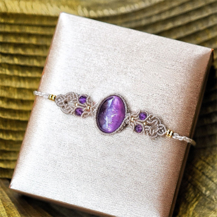 Olivenorma Natural Charoite Lepidolite Aquamarine Handwoven Bracelet