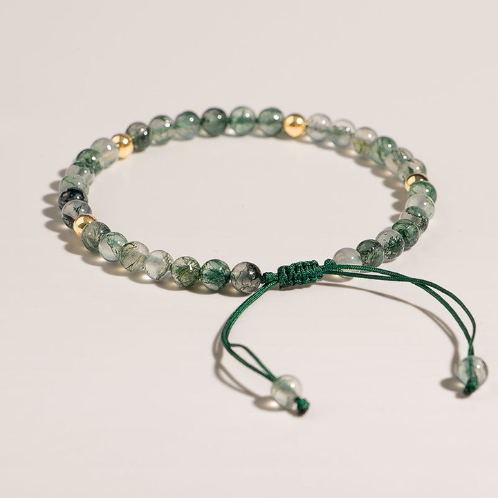 Olivenorma Moss Agate 4mm Beaded Adjustable Bracelet
