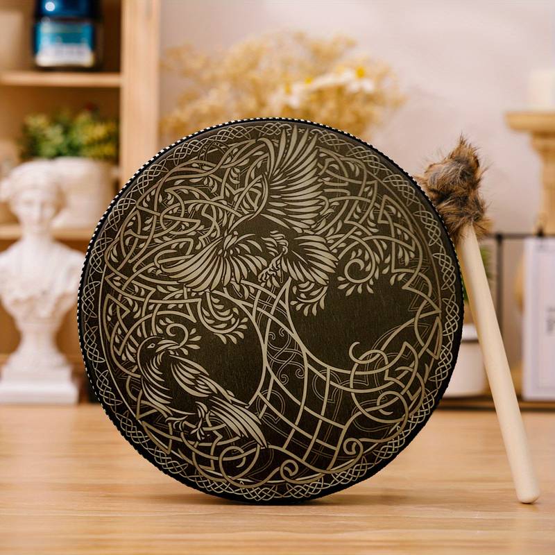 Olivenorma Shaman Viking Tree Of Life 2 Birds Print Drum