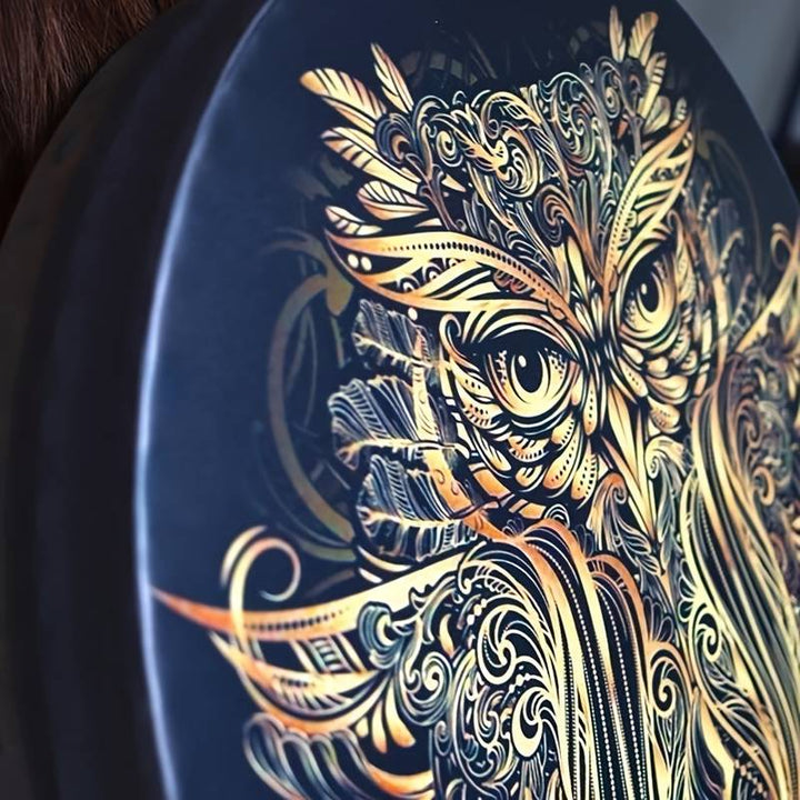 Olivenorma Handcrafted Shamanic Siberian Owl Print Drum