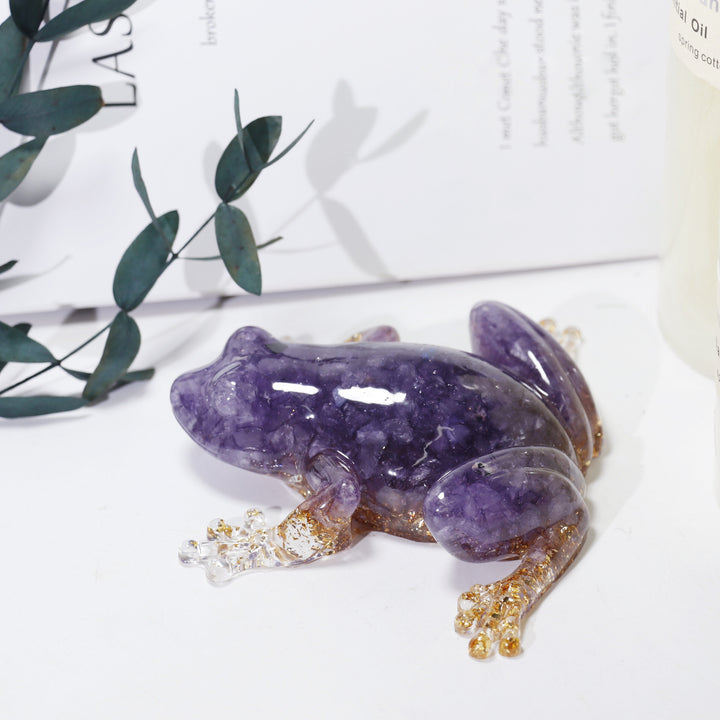 Olivenorma Crystal Resin Frog Ornament Gemstone Decoration - Amethyst&Gold Foil - image 4