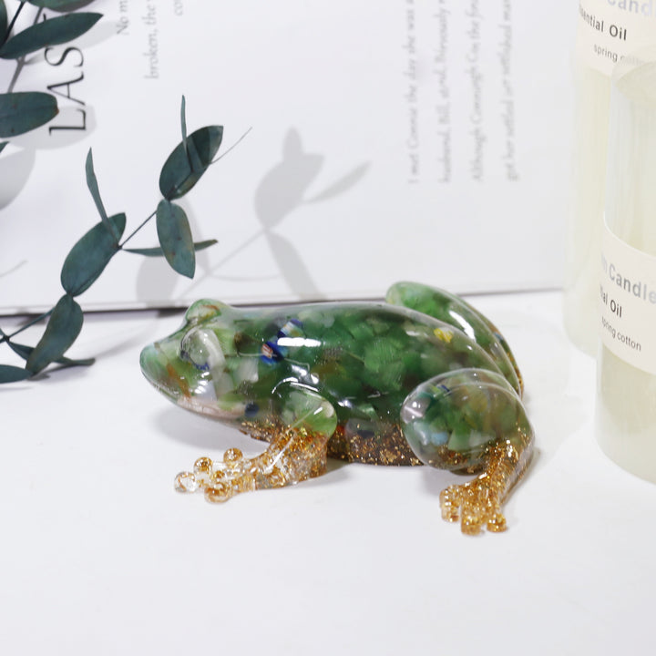Olivenorma Crystal Resin Frog Ornament Gemstone Decoration - Green Cat's Eye Stone - image 8