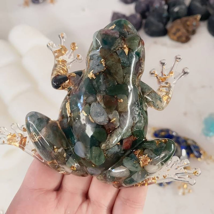 Olivenorma Crystal Resin Frog Ornament Gemstone Decoration - Moss Agate - image 20