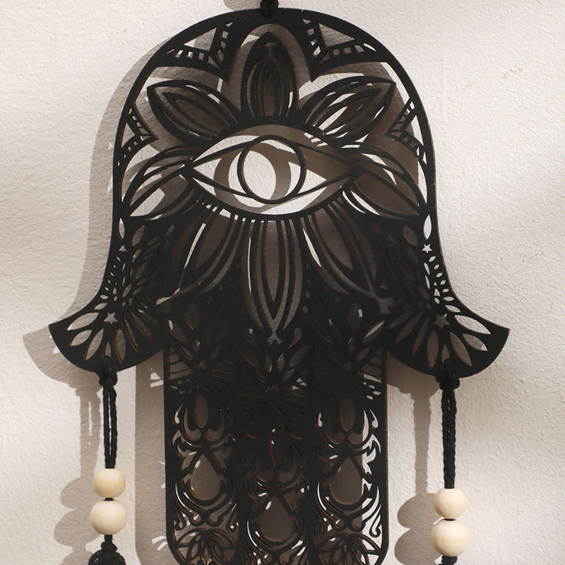 Olivenorma Hamsa Evil Eye Wooden Tassel Crafts Wall Decor