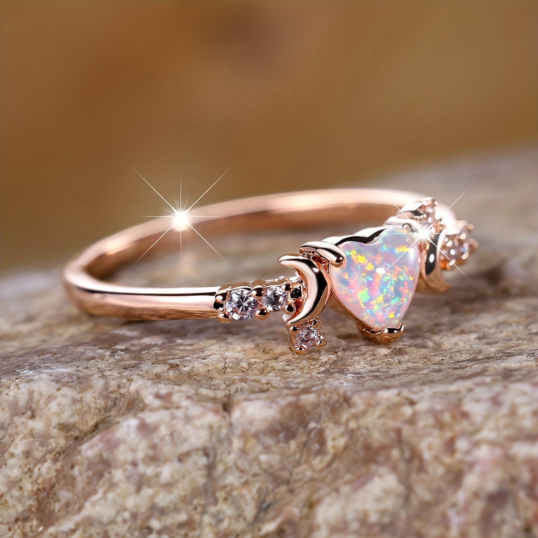 Olivenorma "Light Of Our Love" Heart Opal Moon Phases Ring - image 2