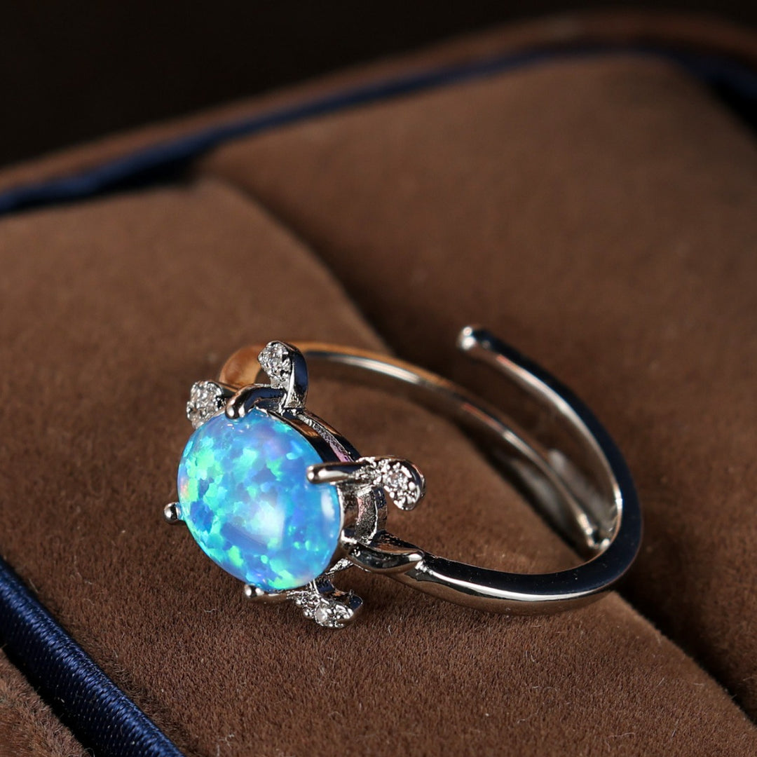 Olivenorma Cute Sea Turtle Blue Opal Ring