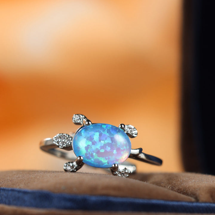 Olivenorma Cute Sea Turtle Blue Opal Ring