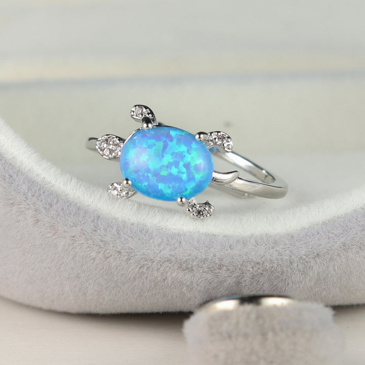 Olivenorma Cute Sea Turtle Blue Opal Ring