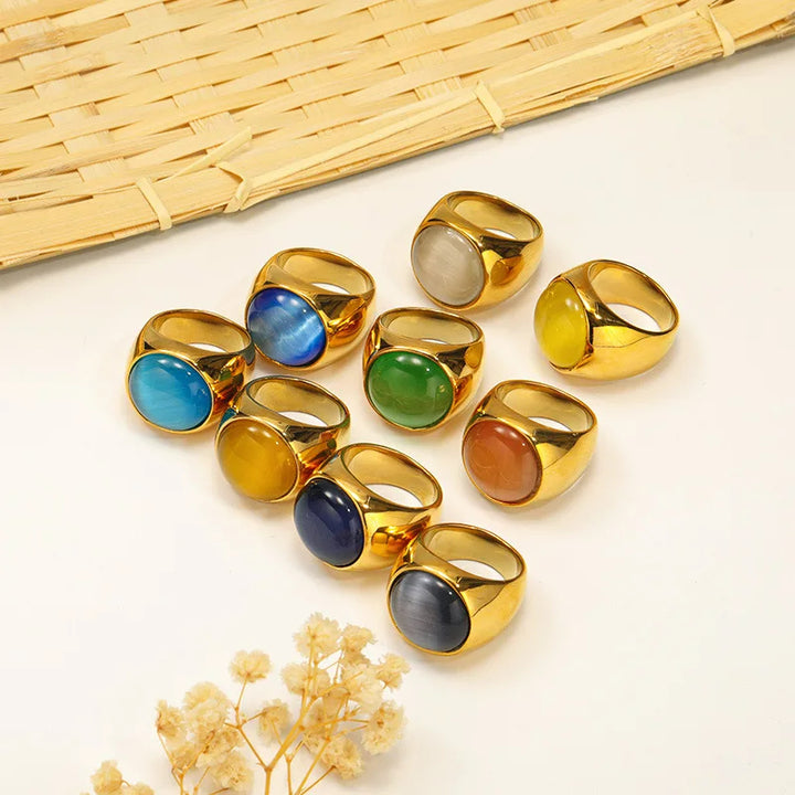 Olivenorma Large Cat's Eye Stone Gemstone Ring